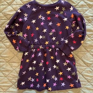 Primary navy sweatshirt dress with colorful stars and pockets EUC